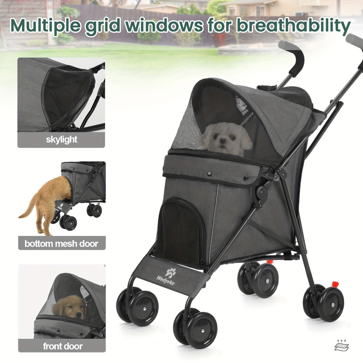 Pet Stroller for Small Dogs & Cats | Foldable Travel Dog Stroller, Portable Puppy Cat Pram with 4 Wheels, Canopy & Storage Basket, Lightweight Jogger Stroller for Pets Up to 33 lbs, 5 Colors