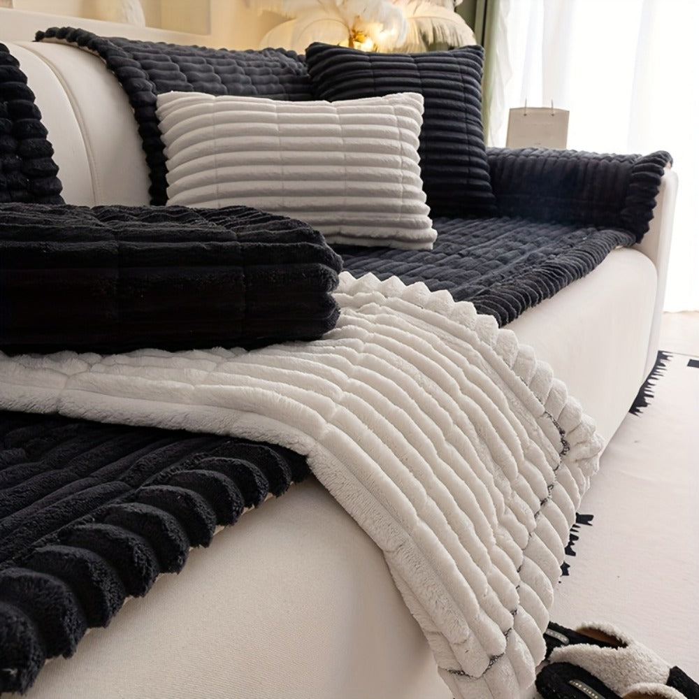 Sofa Cushion Cover Plush Velvet Washable Seat Pad Wavy Edge Soft Kapok Filling for Couch Loveseat 1 2 3 4 Seater — Easy Install Home Decor Protection