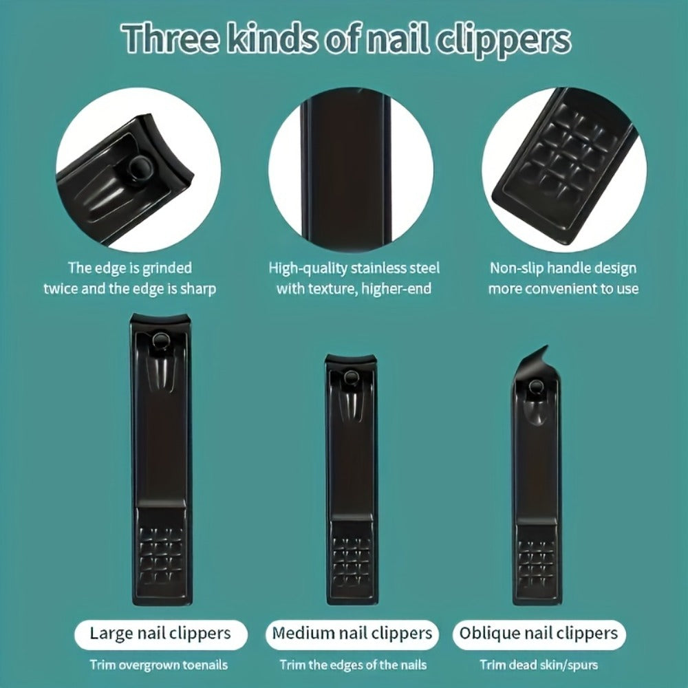 Stainless Steel Nail Clipper Set & Pedicure Kit 10 17 24 Piece – Manicure Tools with Nail File, Ear Scoop, Eyebrow Trimmer & Foot Sharpener, Travel Portable Grooming Kit for Women Men Family