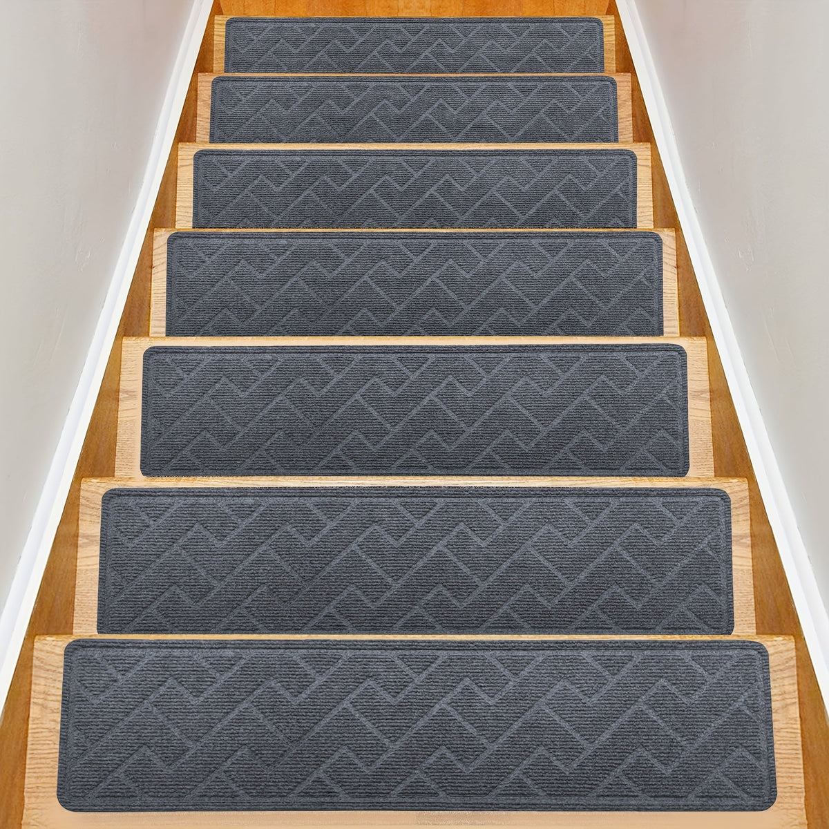 Non-Slip Stair Treads 15pcs 8"x30" Self-Adhesive Carpet Pads for Wooden Steps – Washable Polyester Indoor Stair Mats for Safety, Anti-Slip Step Covers in Multiple Colors