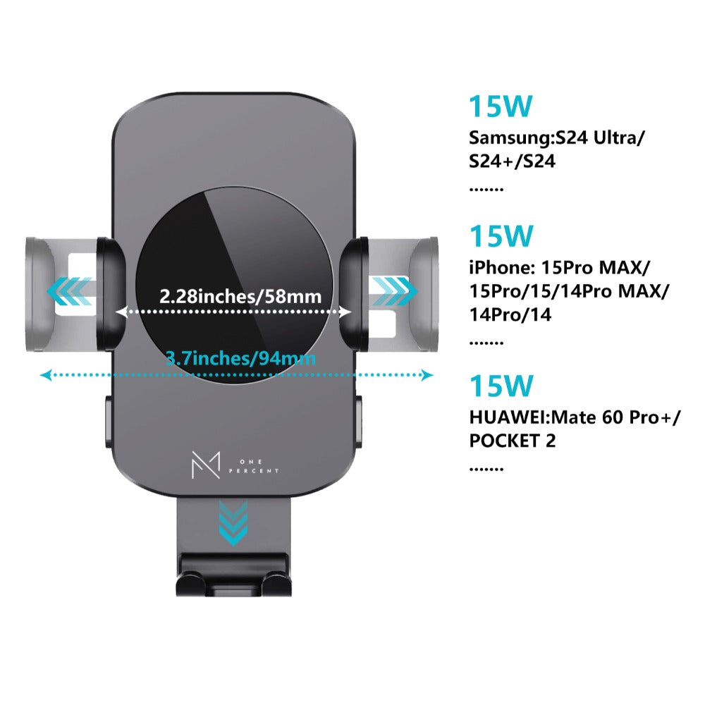 Auto-Clamping Car Wireless Charger 15W Blue Gold Stylish Vent Clip Phone Mount 360° Rotation for iPhone 16 15 14 13 12 11 Pro Max, Samsung Galaxy S24 S23 S22 S21, All Qi Devices – Blue & Gold