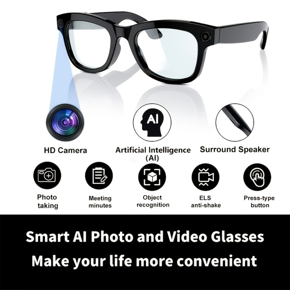 AI Voice Control Camera Glasses 8MP Ultra-Wide HD 1080P – Bluetooth 5.4, WiFi, Immersive Audio, Blue Light Blocking, 4H Playtime, Sunglasses & Clear Lens for Men Women