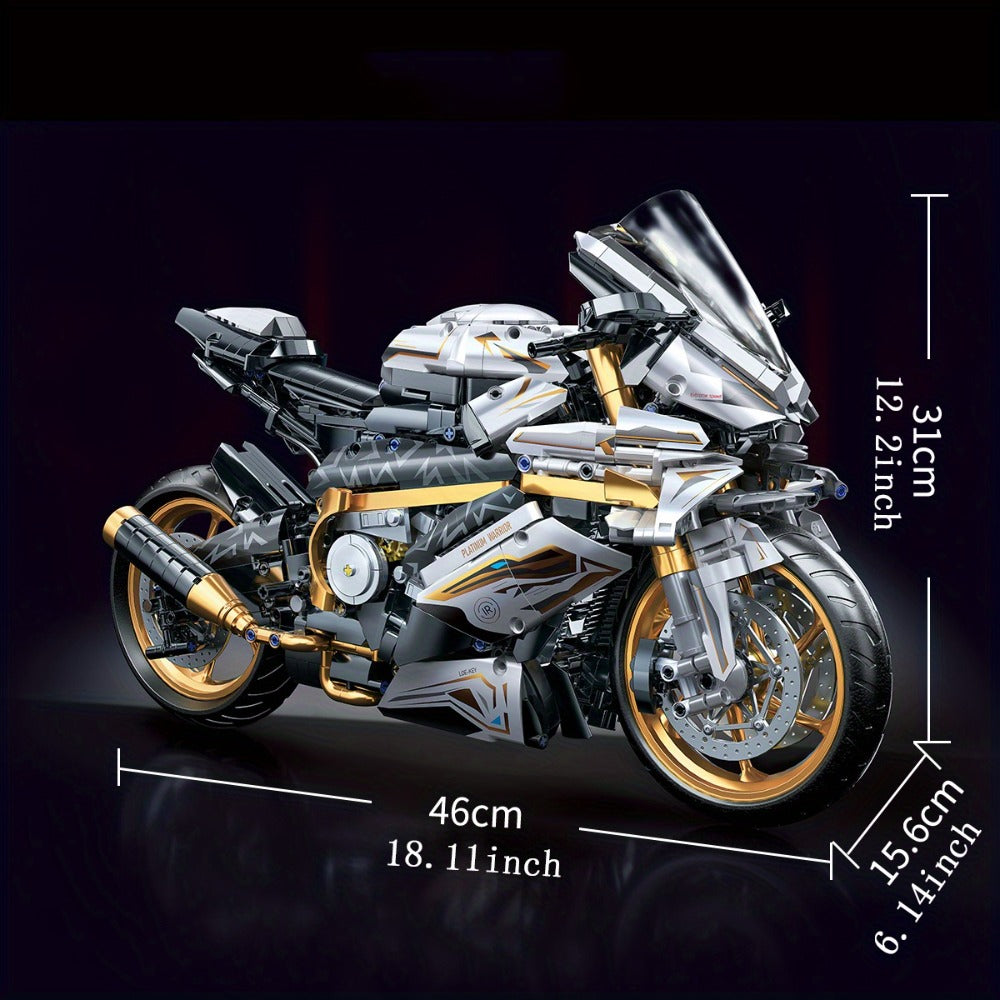 Motorcycle Building Block Model, 1:5 Scale, 2,000+ Pieces