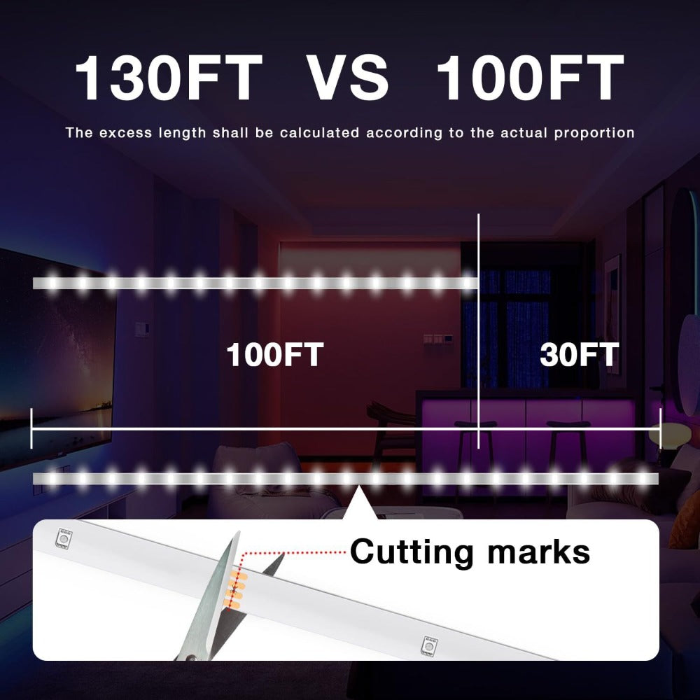 RGB LED Strip Lights 100FT 200FT Music Sync Color Changing with App Control & Remote - Smart Color Changing Light Strip for Bedroom Gaming Room Party Decor - Dimmable DIY Scene Lighting