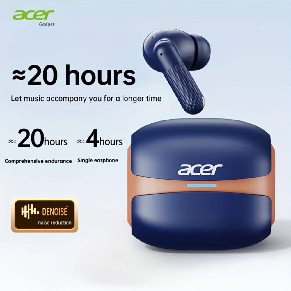 ANC Wireless Earbuds Acer Official TWS In-Ear Active Noise Cancellation Spatial Audio Low Latency Gaming Mode HD Calls Long Battery Life Sports Driving Earphones Navy Blue White