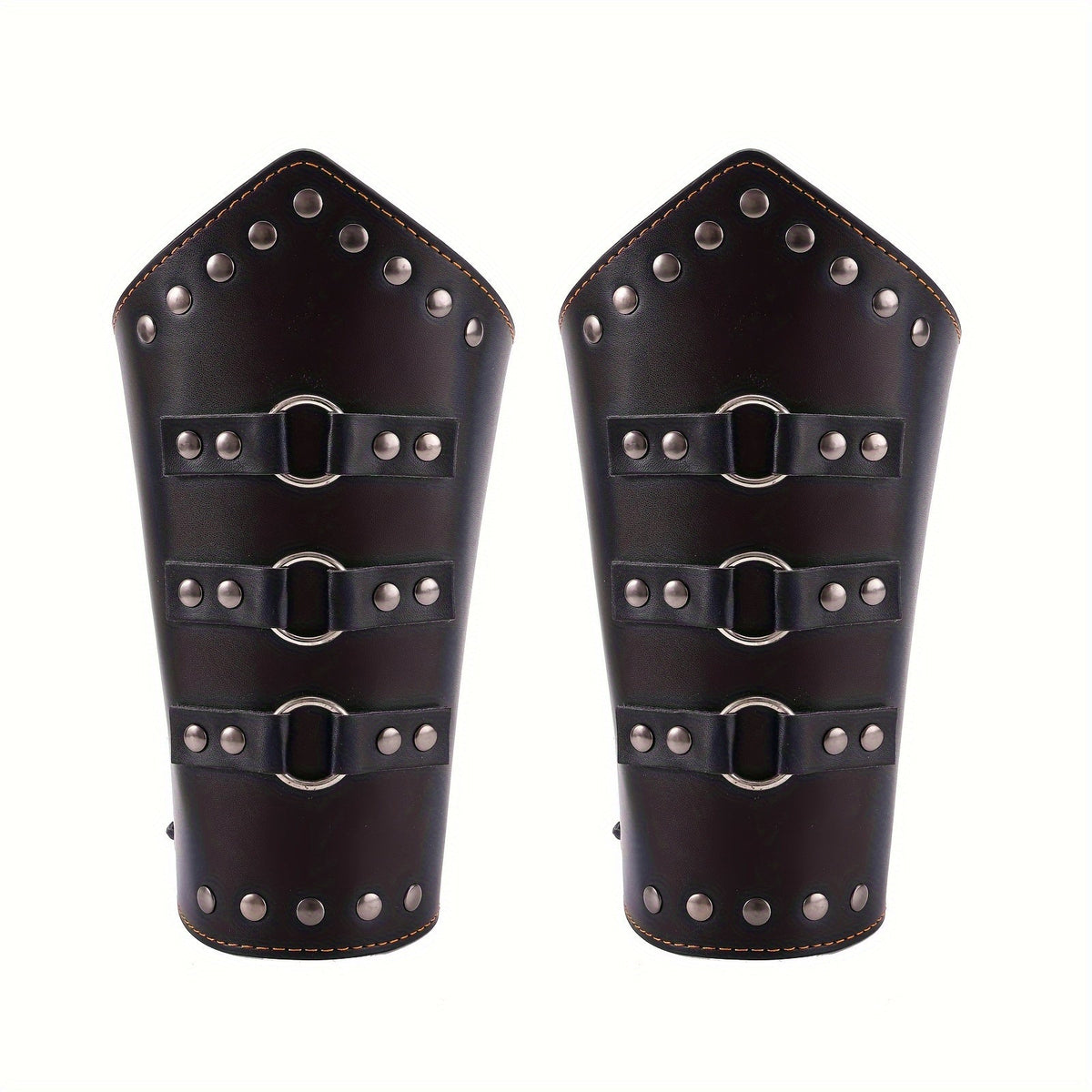 Medieval Arm Bracers 2pcs PU Leather Gauntlet Wristbands for Men, Renaissance Knight Warrior Viking Cosplay Costume Prop for Halloween LARP Stage Performance Photo Shoot, Black & Brown