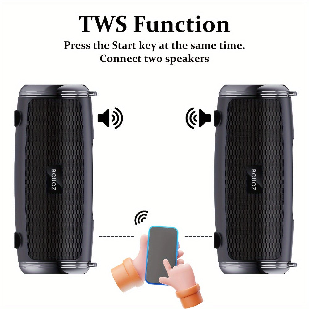 3D Surround Sound Bluetooth Speaker with Subwoofer BCUOZ, Portable Wireless Bass Speaker TWS Stereo, Hands-Free Calling, FM Radio, AUX USB Input, Deep Bass Compact Speaker for Home Outdoor Travel Office
