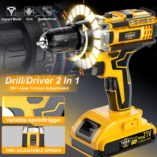 Cordless Impact Drill Set, 21V with Multiple Kit Options for Home Repair and DIY