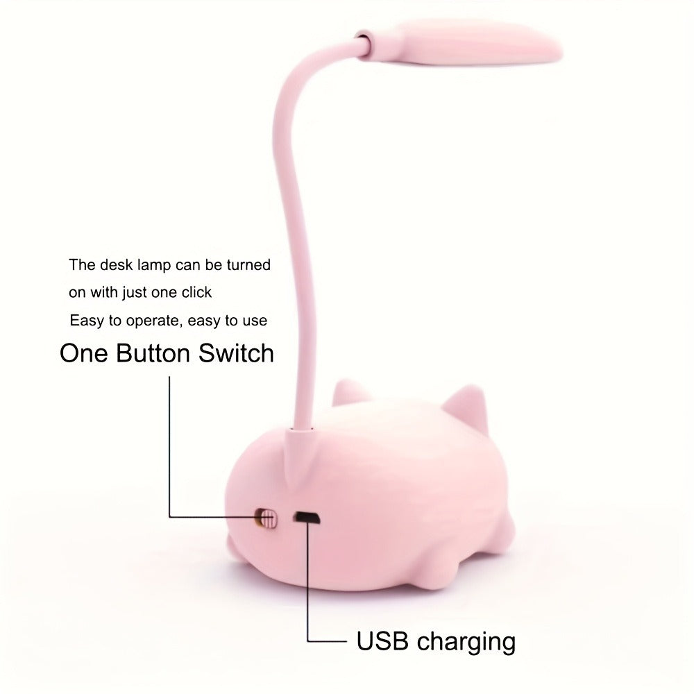 Cute Animal LED Night Light – Mini Cartoon Table Lamp, Foldable USB Rechargeable, Portable Desk Reading Light for Bedroom Kids Room, Blue Bunny Cat Styles, Kawaii Room Decor Lamp