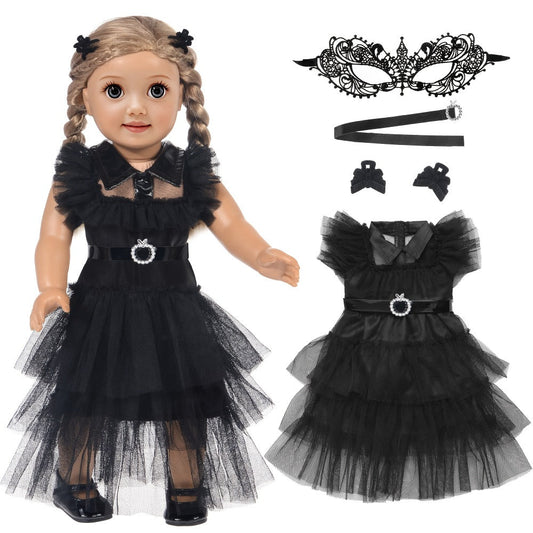 Black Tulle Halloween Dress and Bow Set for 16-18 Inch Dolls