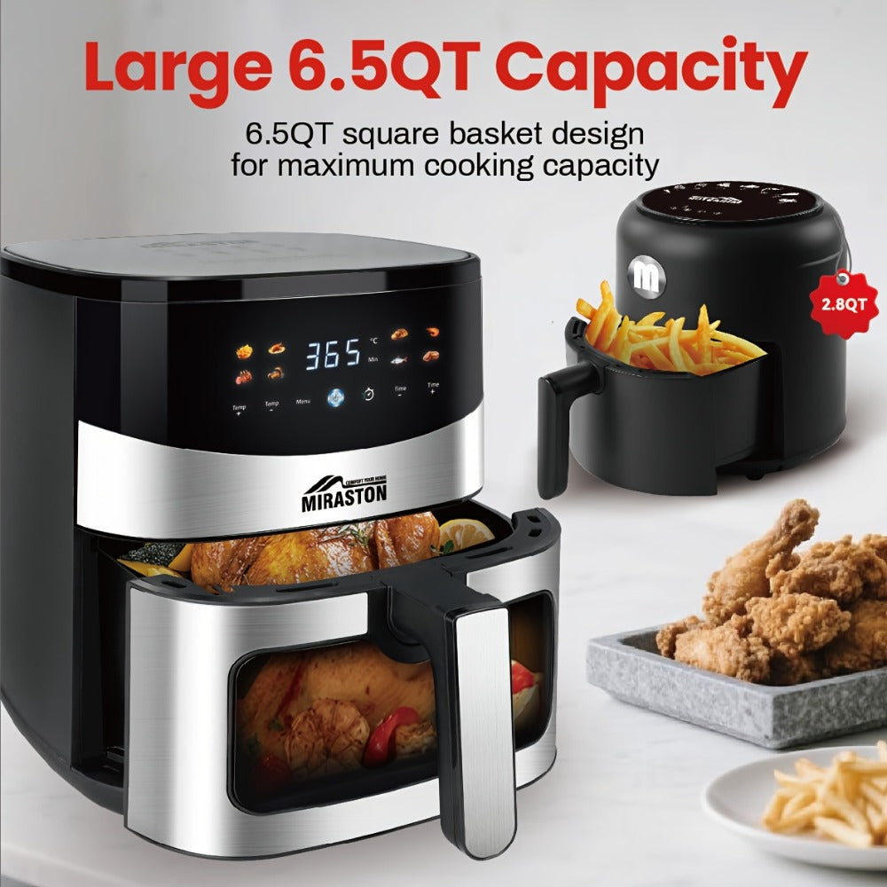 Air Fryer Smart Touch Screen – 2.8QT & 6.5QT with Color Icons, Viewable Window, 8 Preset Recipes & Manual Adjustments, Dishwasher-Safe Basket for Family Meals & Party Cooking