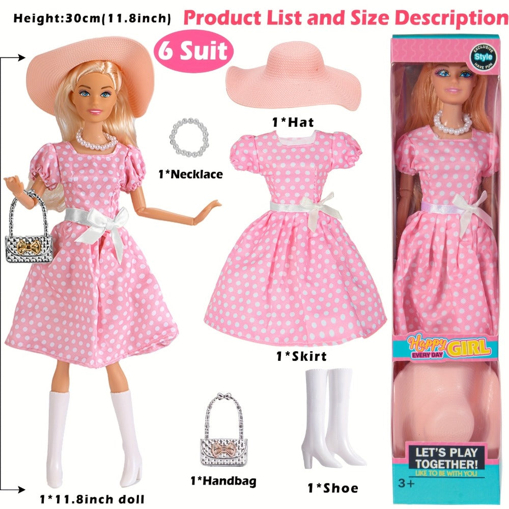 6-Pack 11.5-Inch Poseable Fashion Princess Doll Set with Accessories