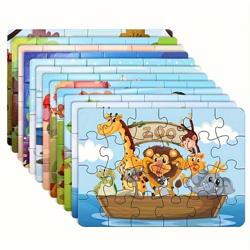 Kids Jigsaw Puzzle Set, 12 Mixed-Theme Puzzles for Hands-On Play