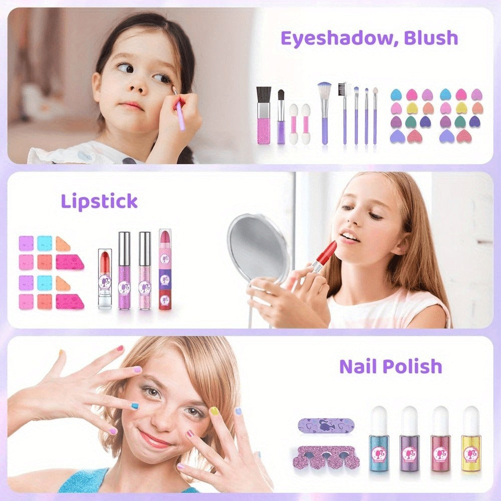 Kids Washable Makeup Kit for Dress-Up Play, Pink or Purple Options