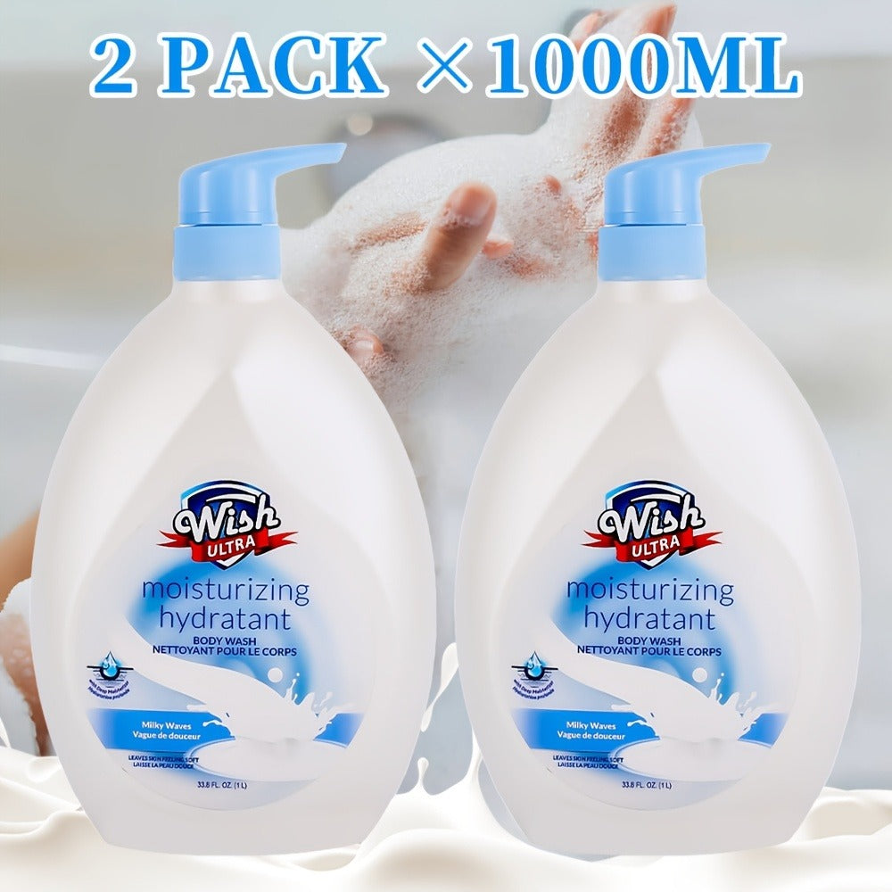 Vitamin E Moisturizing Body Wash 2-Pack 1000ml Each 5 Fragrances — Deep Cleansing Long-Lasting Scent Shower Gel for All Skin Types | Cucumber Milky Mango Peach & Almond | Unisex Men & Women