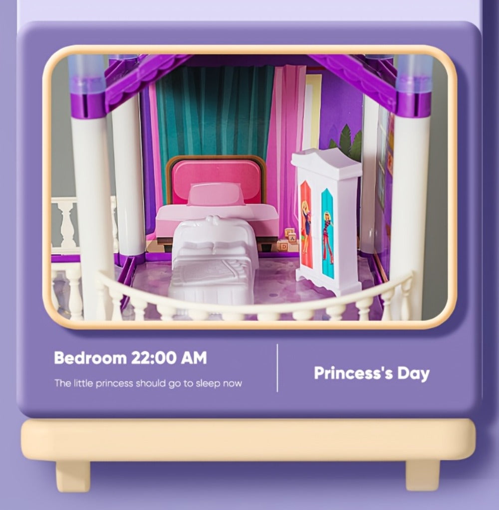 Purple LED Dollhouse Playset with 6 to 16 Room Options and Furniture