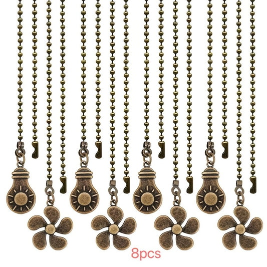 Ceiling Fan Pull Chain Extensions with Five-Leaf and Bulb Pendants, Set of 8