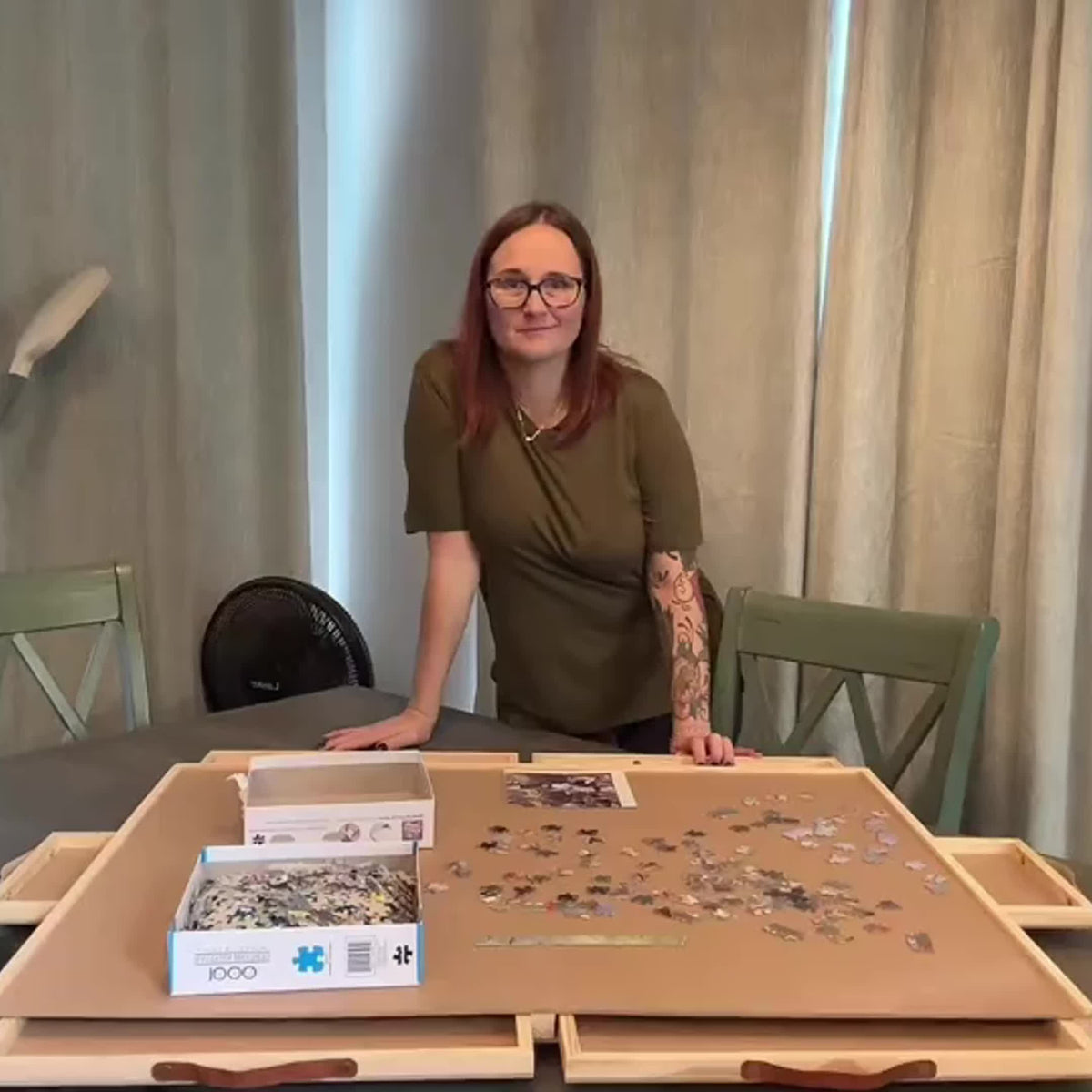 Rotating Jigsaw Puzzle Table, 35 x 27 Inches with Drawers and Dust Cover