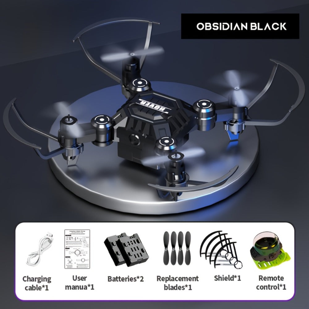 Watch Case Mini Drone for Kids with 2 Rechargeable Batteries – RC Quadcopter Stable Hover Indoor Outdoor Beginner Flying Toy Gift for Boys Girls Birthday Christmas Halloween Blue Green Black