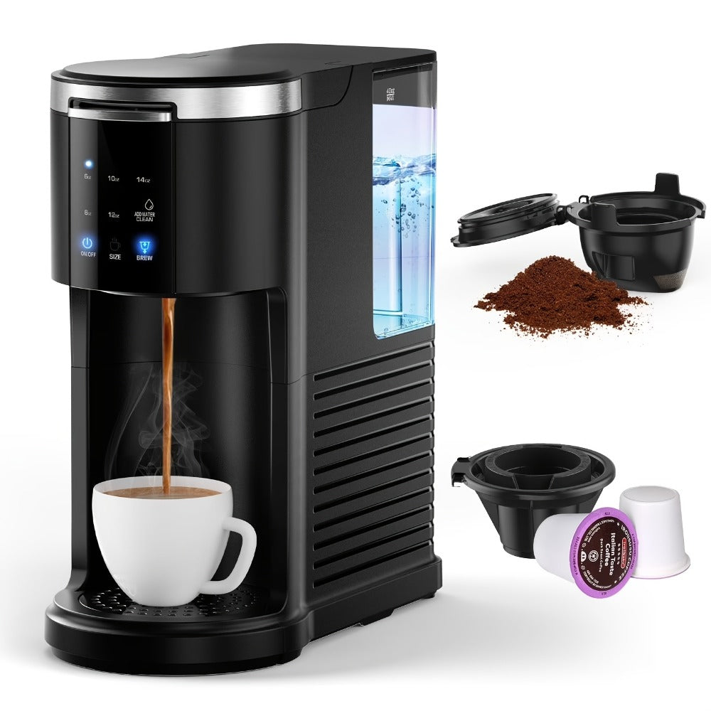 Programmable Coffee Maker 5-Cup & K-Cup Compatible 24-Hour Timer Keep Warm Drip-Free Washable Filter Stainless Steel Home Office Brew Station