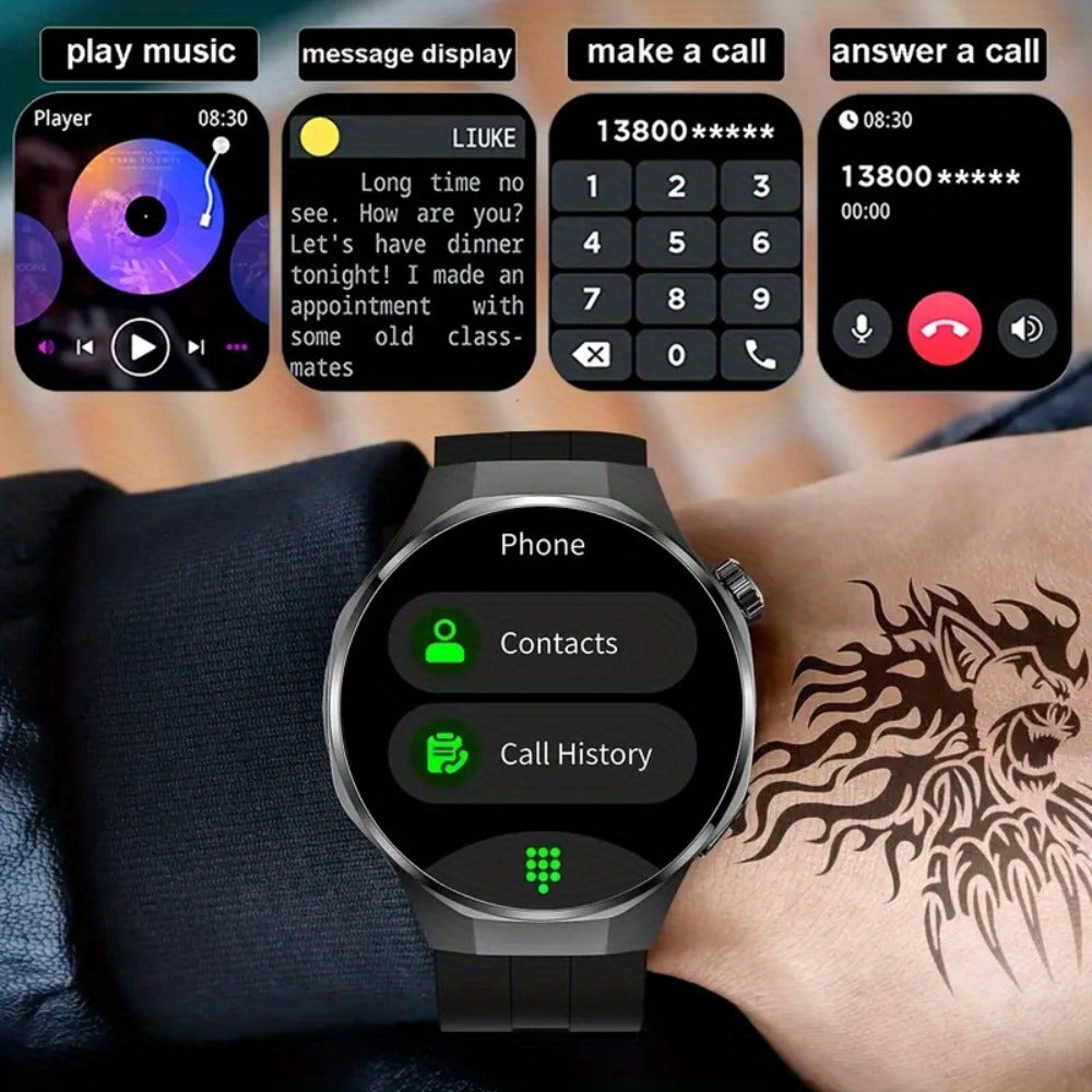 Hexagonal Bezel Smartwatch for Men HD TFT Display 150+ Sports Modes AI Voice Control 100+ Watch Faces Wireless Calling Weather Forecast Activity Tracker Compatible with Android iOS – Black Silver