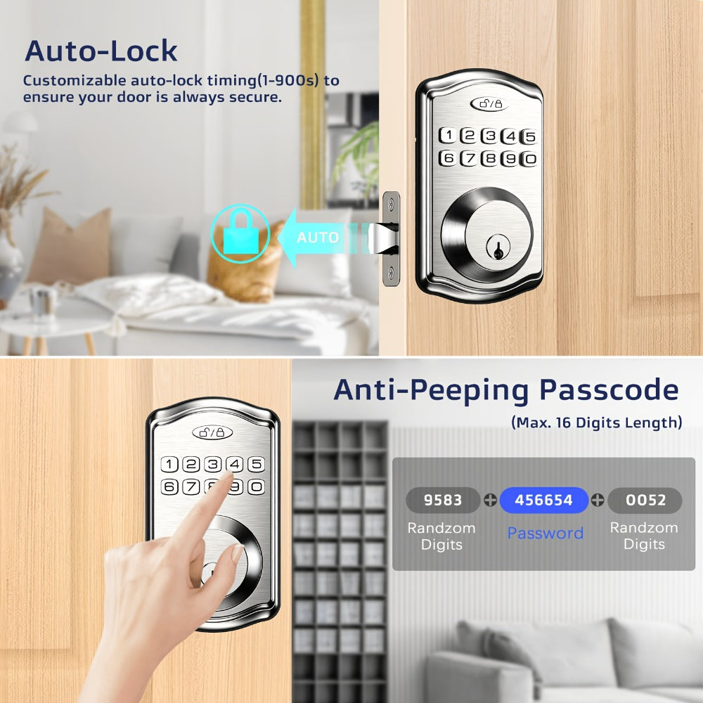 Tuya Smart Front Door Lock with Fingerprint & Keypad, Bluetooth App Control, Auto Lock, Vacation Mode & Hidden Key Backup – Digital Keyless Entry Electronic Lock for Home Apartment Office
