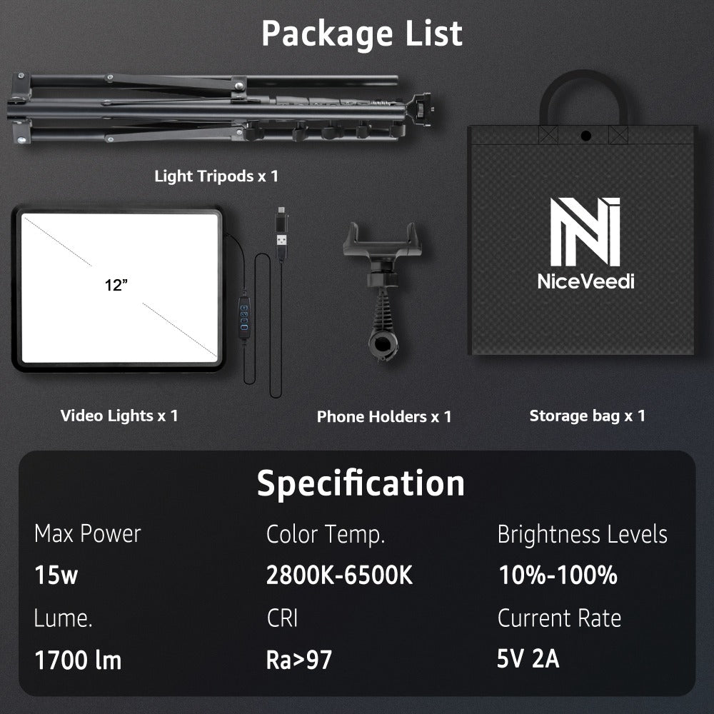 2-Pack LED Video Light Kit with Tripod Stand & Phone Holder | 2800-6500K Dimmable, CRI 97+, USB Powered Studio Lighting for YouTube, Vlogging, Gaming, Streaming & DSLR Photography