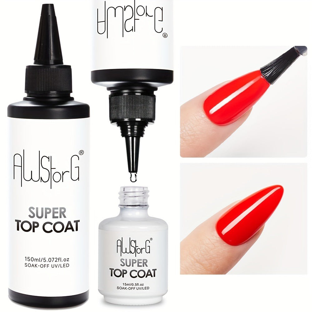 Gel Nail Top Coat 15ml Super Glossy & Matte Soak-Off LED Gel Polish Base Coat — Long-Lasting Salon Manicure Functional Gel Varnish for Home & Nail Salon Use