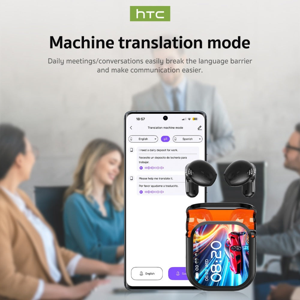 131 Language AI Translator Headset HTC NE20 Wireless 6.0 Smart LCD Touch Screen Gaming Mode Long Battery Life Compatible with PC Phone Tablet for Travel Business Gaming Everyday Use Lightweight