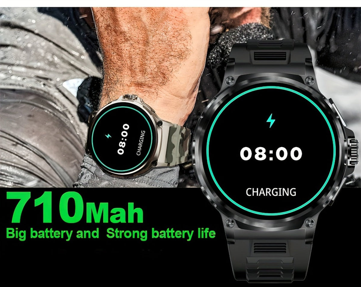 710mAh Long Battery Outdoor Sports Smartwatch for Men – 360x360 HD Screen Wireless Calling High-Quality Speaker Music Control Sports Tracking Sleep Monitor Dynamic Dial Silver Black Gift