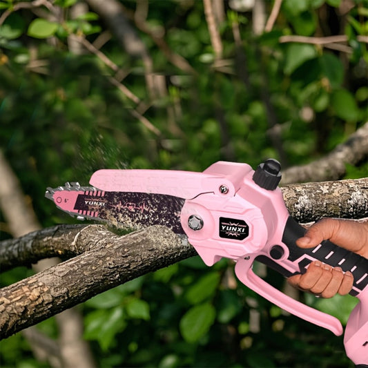 Cordless Mini Chainsaw, 6-Inch 21V Pink with 1- or 2-Battery Options