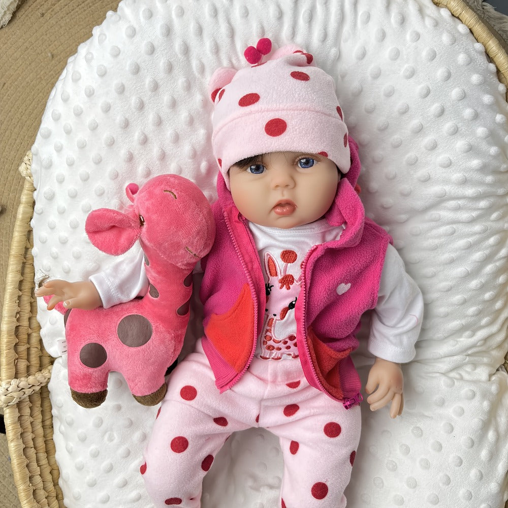 22-Inch Reborn Baby Doll with Pink Giraffe Plush and Cloth Body