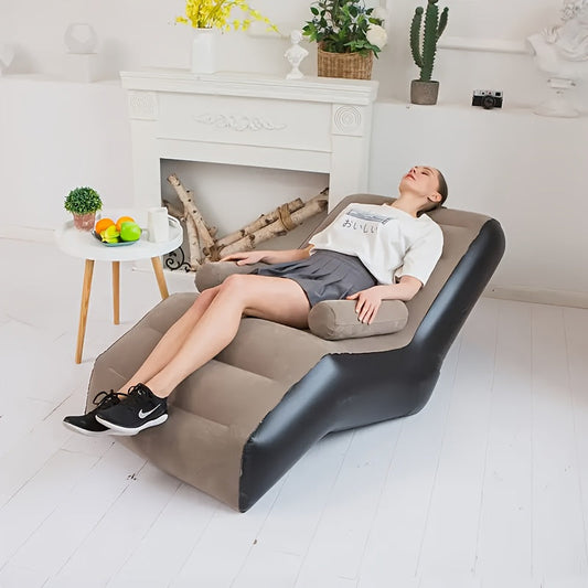 S-Shaped Inflatable Recliner Chair with Air Pump, Coffee Brown or Pink