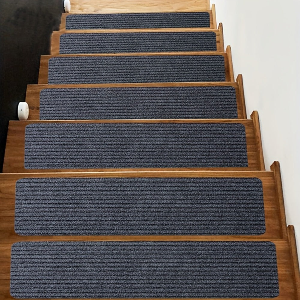Non-Slip Stair Treads 15pcs 8"x30" Self-Adhesive Carpet Pads for Wooden Steps – Washable Polyester Indoor Stair Mats for Safety, Anti-Slip Step Covers in Multiple Colors