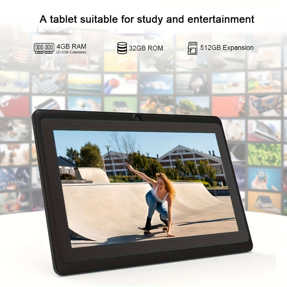 Android 14 Tablet 7 Inch, 32GB Storage 512GB Expandable, Quad-Core Processor IPS HD Touchscreen, Dual Camera 2.4GHz WiFi, Compact Lightweight Portable for Kids Students Seniors Home School Travel – White Pink Black