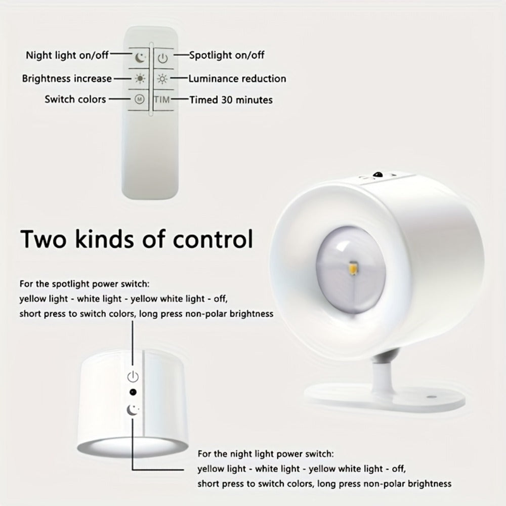 Rechargeable Magnetic LED Wall Sconce 360° Rotatable – Touch & Remote Control 3 Color Temps Dimmable USB-C Wireless Wall Light for Bedroom Hallway Stairs Reading – 2 Pack Black/White