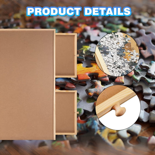 Wooden Puzzle Board with 6 Drawers, 27 x 35 Inch Portable Table for Puzzles up to 1500 Pieces