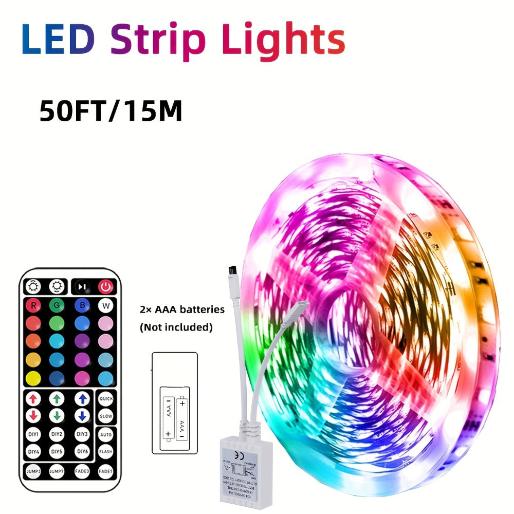 RGB LED Strip Lights 50ft/100ft – Color Changing Tape Light with 44-Key Remote, 20 Colors & 8 Modes, Easy Install, for Bedroom, Living Room, Kitchen, Bar, Wedding & Party Decoration