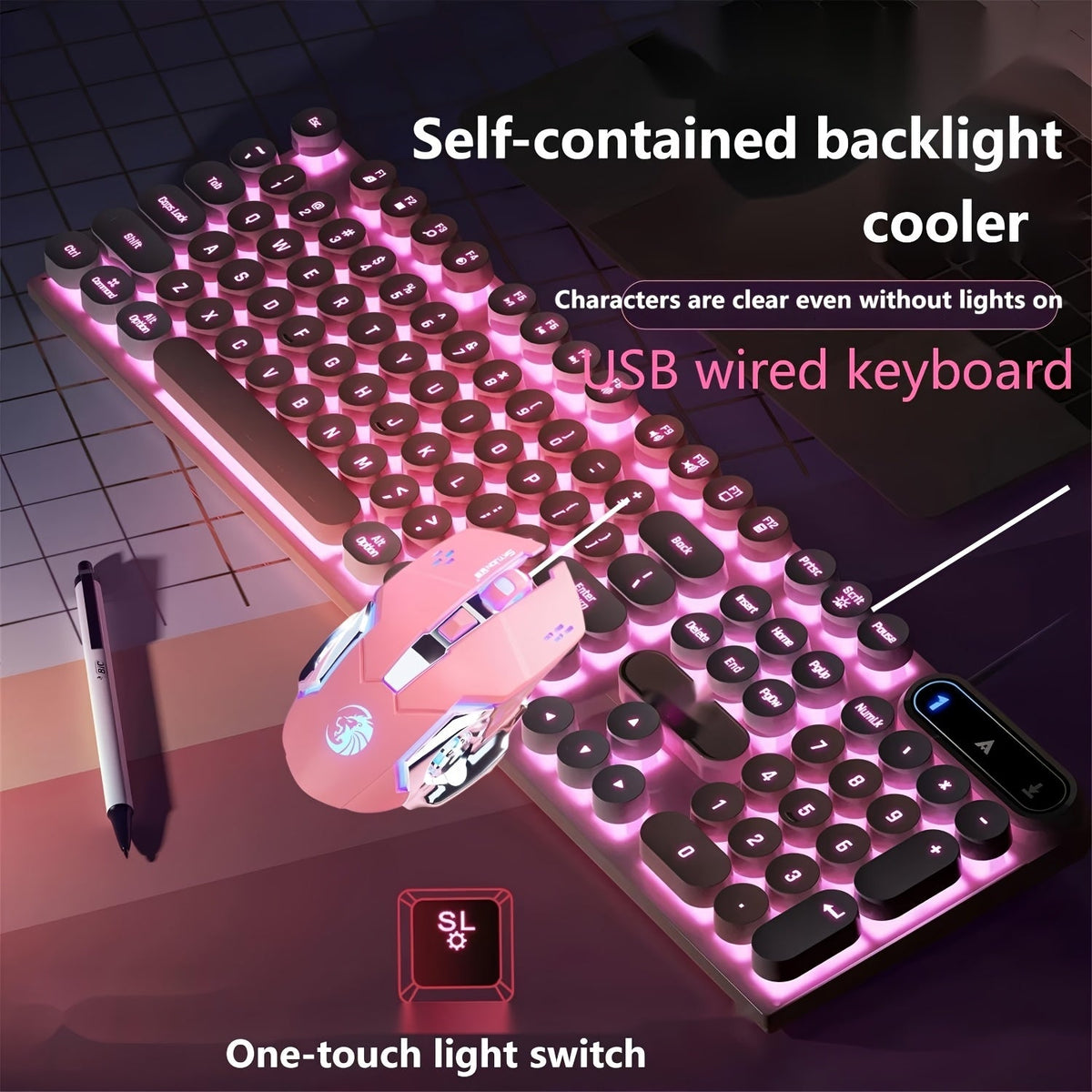Retro Punk Keyboard and Mouse Set 104 Keys Silent Mechanical Feeling 6D Macro Mouse USB Wired Ergonomic Design for PC Laptop Desktop Gaming Office Home Creative Workstation