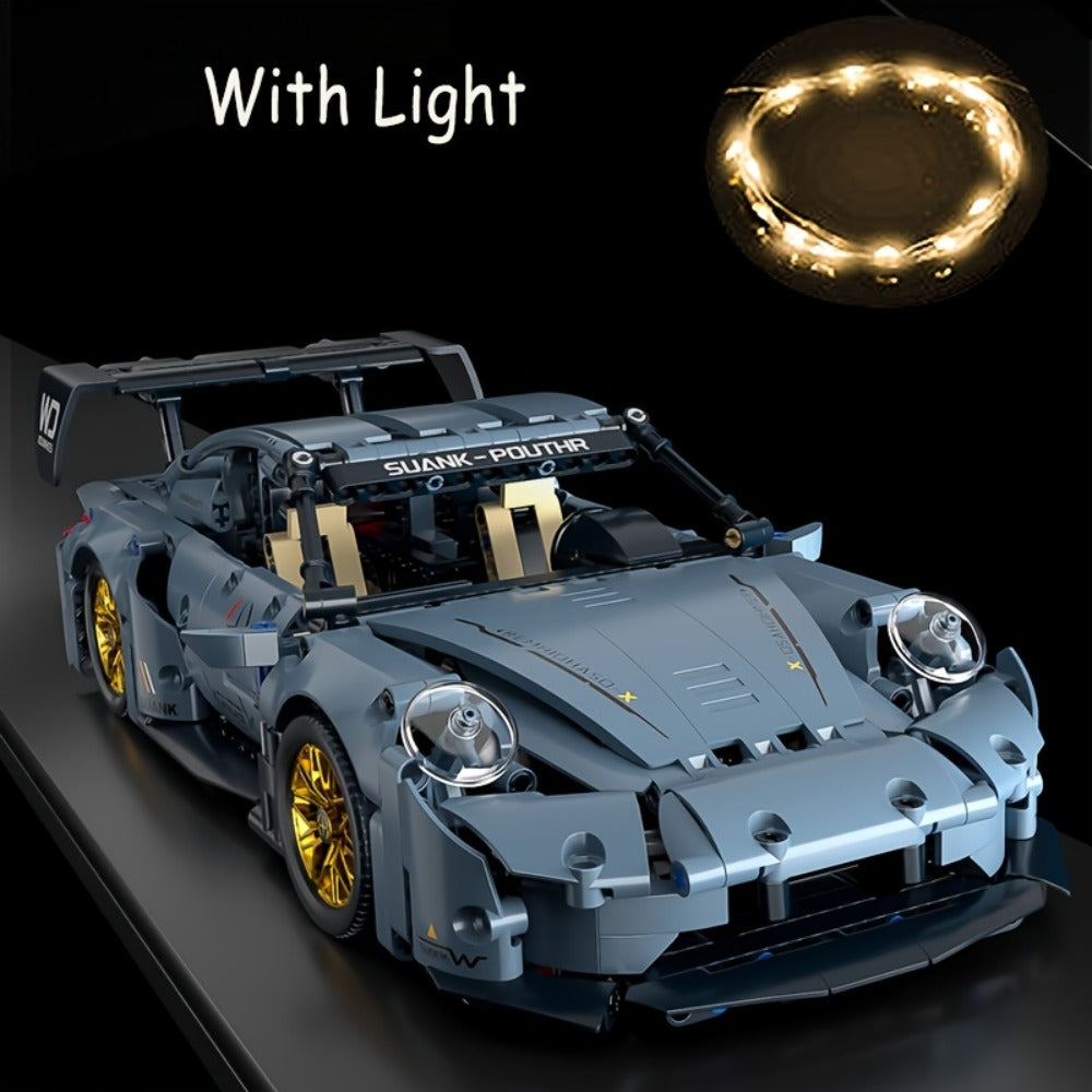 Lowrider Sports Car Building Blocks, 2100 Pcs Misty Blue Adult Model Car Kit