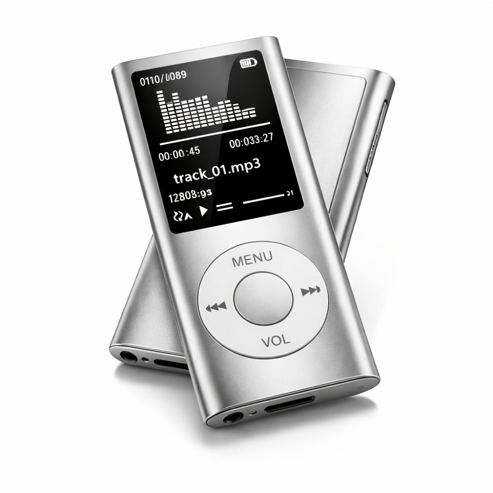 MP3 Player with 64GB Expandable Storage, 8-Hour Battery, Lossless FLAC HiFi Audio, Voice Recorder, E-Book Reader, Photo & Video Viewer, Aluminum Alloy Body, No Bluetooth, Wired Earphone Included