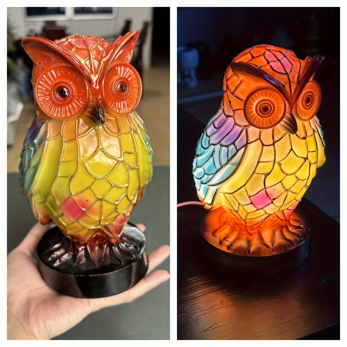 3D Resin Animal Night Light – Bohemian Vintage Dragon, Owl & Sea Turtle Stained Desk Lamp for Bedroom, Home Decor, Birthday & Christmas Gift (Dragon / Owl / Sea Turtle)