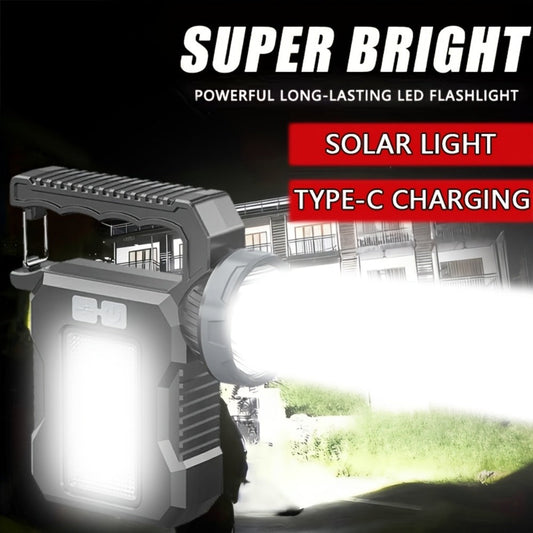 Solar & USB Rechargeable LED Flashlight with Four Modes and Battery Indicator