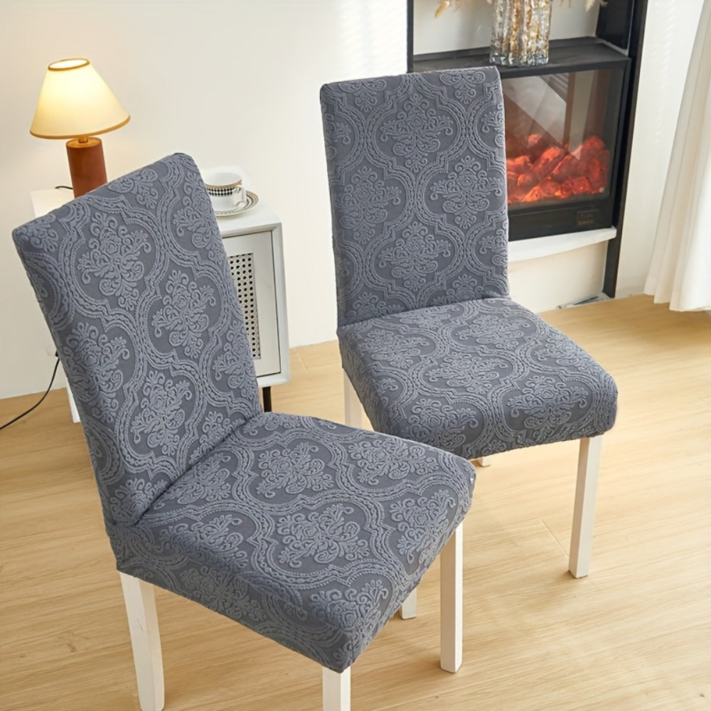 Dining Chair Covers Stretch Velvet Washable Removable Slipcovers Set of 4 or 6 for Kitchen Home Hotel Banquet — Elastic Band Silver Fox Velvet 200GSM