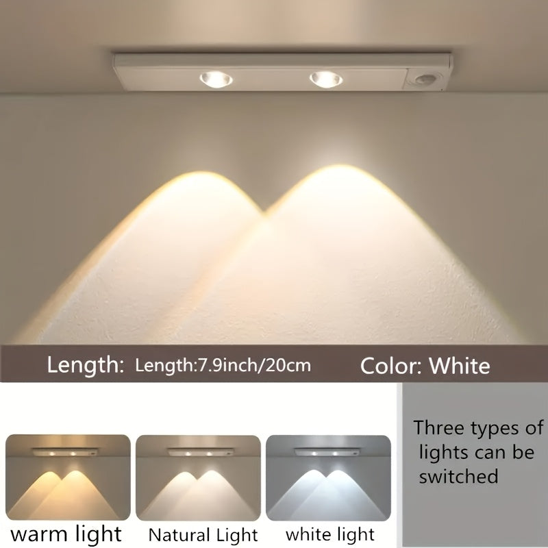 Motion Sensor Cabinet LED Strip Light USB Rechargeable 1400mAh - 3 Color Dimmable Wireless PIR Auto On Off 4 Sizes for Kitchen Wardrobe Wine Cabinet Shoe Cabinet Closet Bedroom Night Light