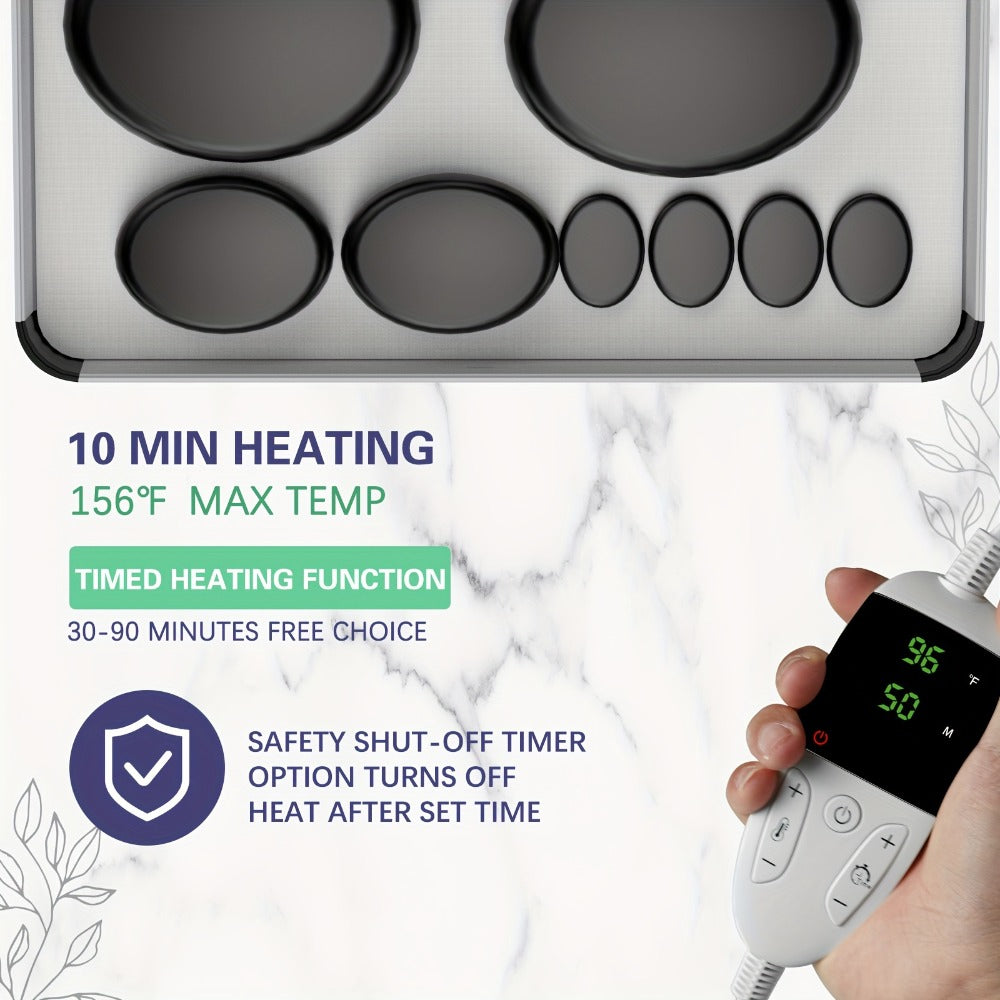 Spa Hot Stone Massage Set with Heater & Temperature Control — 10 Basalt Stones, 2 Size Options, Professional Kit for Full Body Muscle Relief, Home & Salon Use