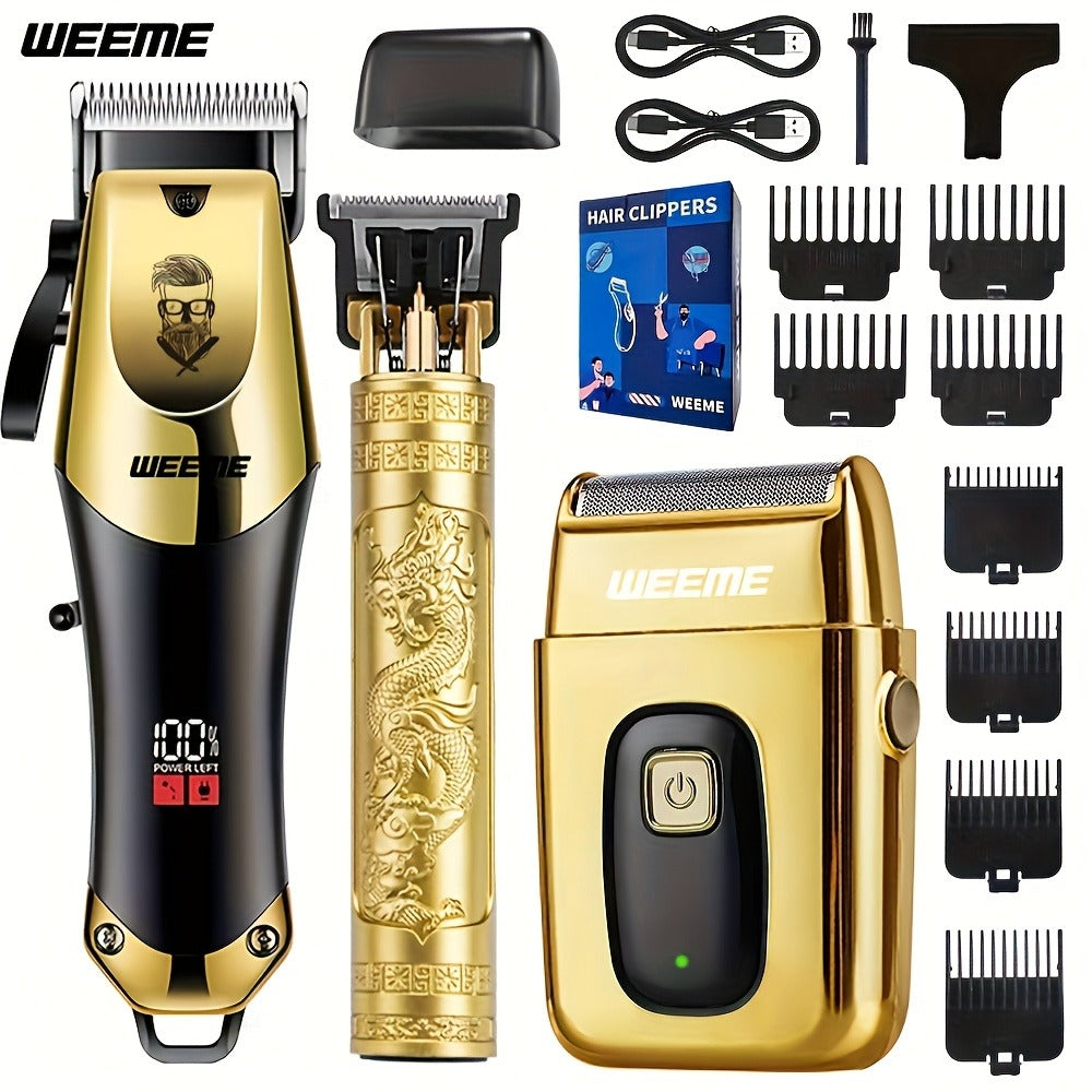 Zinc Alloy Men's Grooming Kit – USB Rechargeable Hair Clipper, Nose Trimmer, Electric Shaver & Detail Trimmer Set, 3500mAh Battery, 1-4 Piece Options, White Black Gold Gift for Men