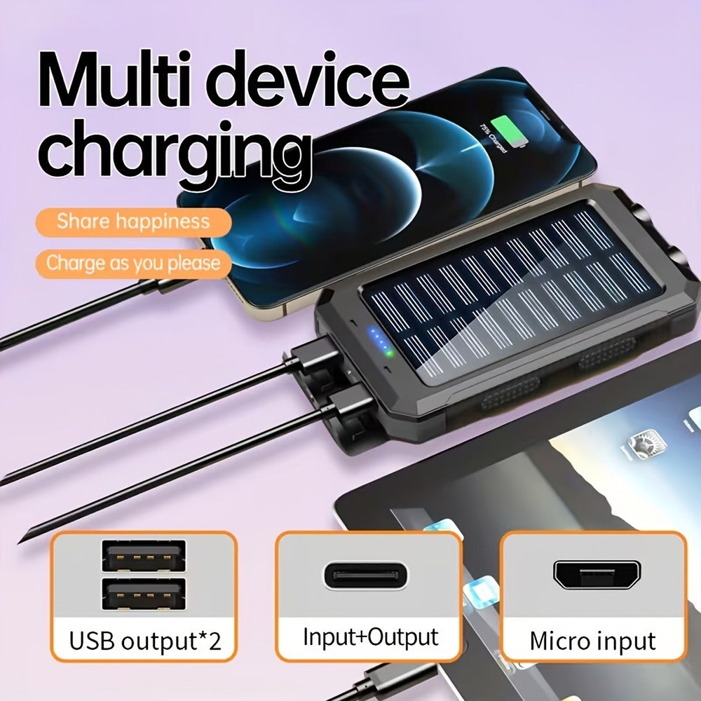 29800mAh Solar Power Bank with Compass & Dual LED Flashlight – Outdoor Camping Portable Charger, Dual USB 5V Output, SOS Emergency Battery Pack for Cell Phones & Mobile Devices, Black/Orange