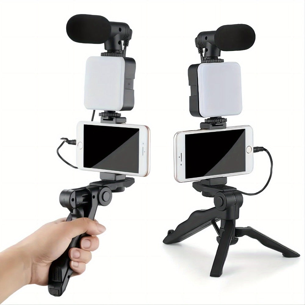 All-in-One Content Creator Kit with LED Ring Light Microphone Folding Tripod & Bluetooth Remote – Complete Podcast Video Blogging Setup for YouTube TikTok Instagram Live Streaming Vlog
