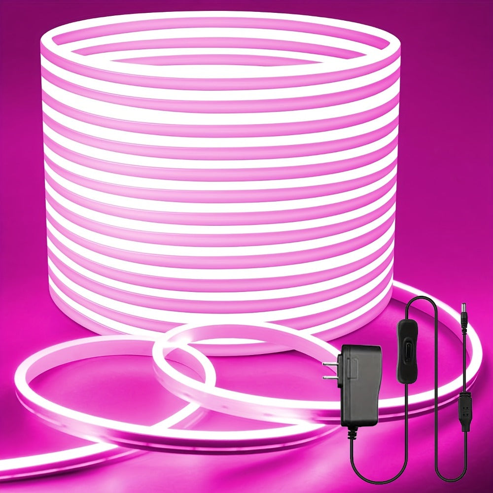 LED Neon Light Strip 32.8ft 10m 1200 LEDs Super Bright, IP65 Waterproof 24V Flexible Neon Strip with Power Adapter & Mounting Clips, White Pink Warm White Ice Blue, Bedroom Kitchen Outdoor Christmas Halloween Decor